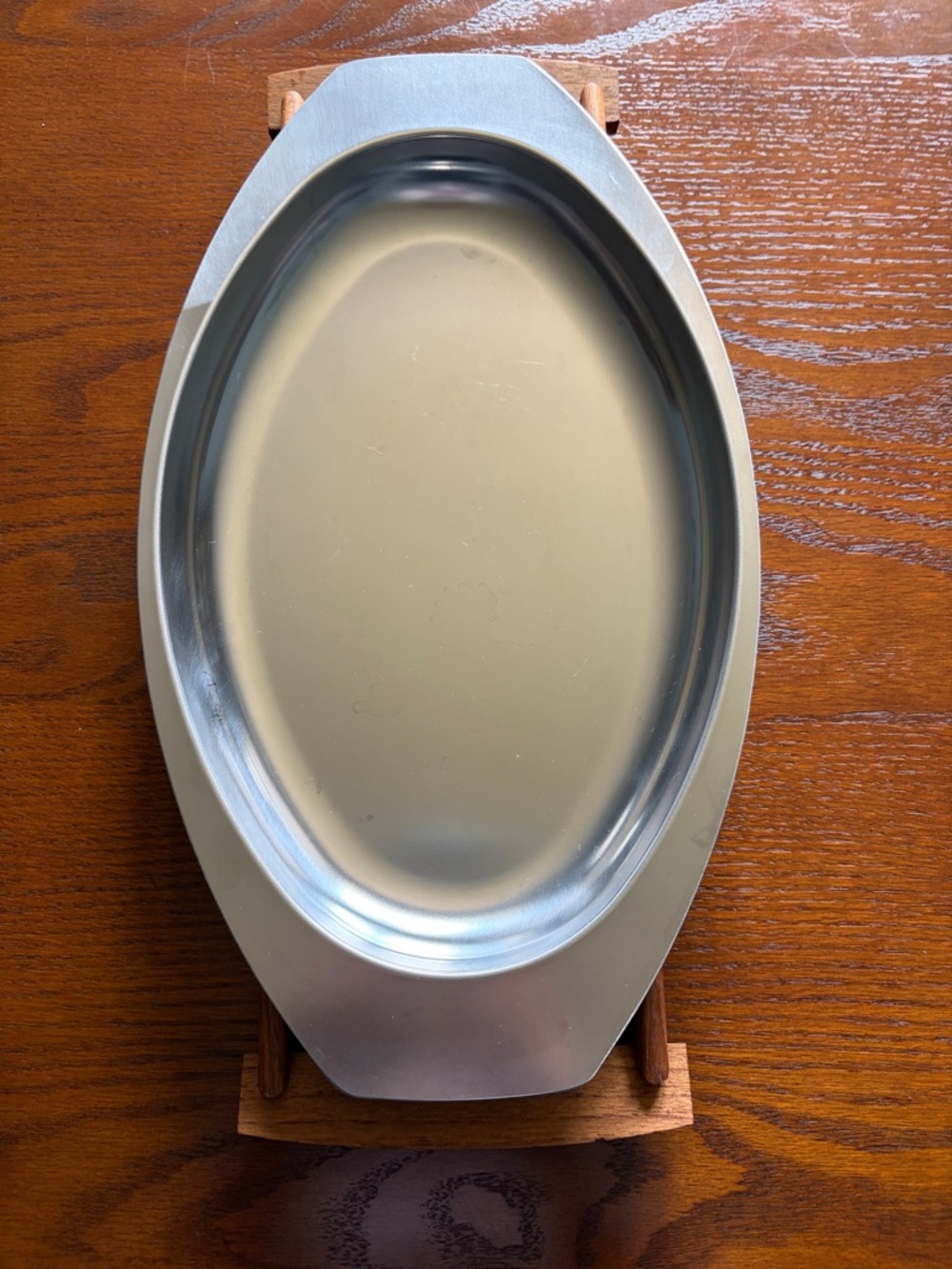 Kalmar Serving Tray Stainless Steel Denmark w/Wooden Holder - Natural Brown - Picture 2 of 6